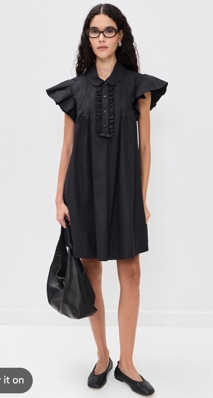 Lee Mathews Charlotte Mini Dress Black Cotton Pockets Sz 0 NWT $550
